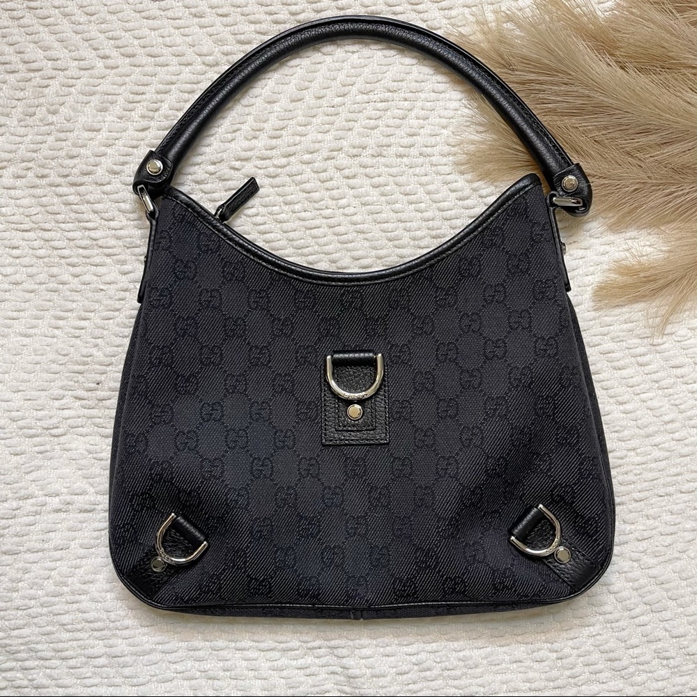 ✨ Authentic Gucci Abby Black Denim GG Monogram Shoulder Bag - Picture 2 of 16